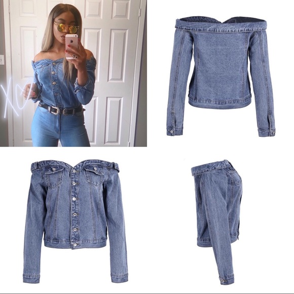 off the shoulder jean jacket top